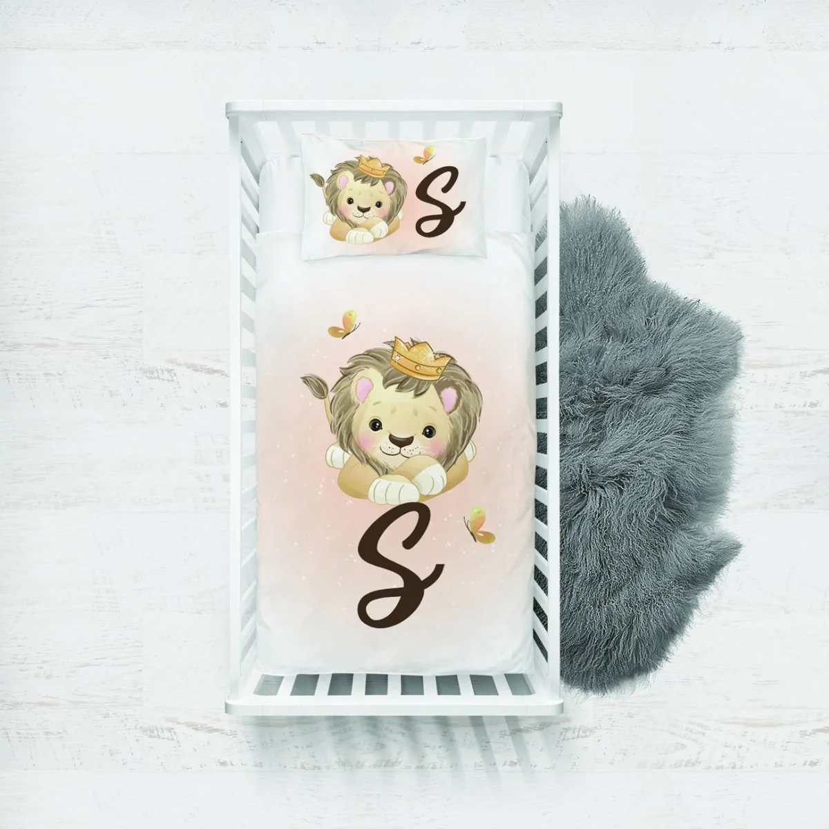 Aslan Yatak Örtüsü ve Pike | Pembe taç, S harfi Desenli