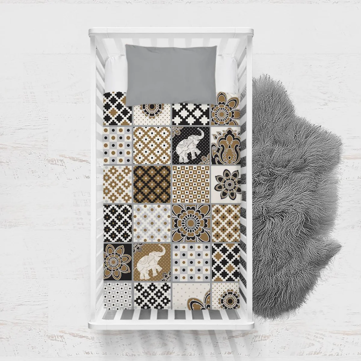 Fil, Çiçek Yatak Örtüsü ve Pike | Bronz Geometrik desenler, noktalar Desenli