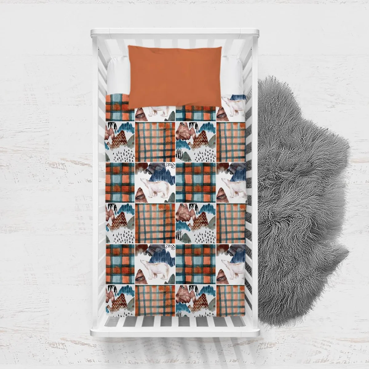 Kutup Ayısı Yatak Örtüsü ve Pike | Beyaz ekose, dağ Desenli