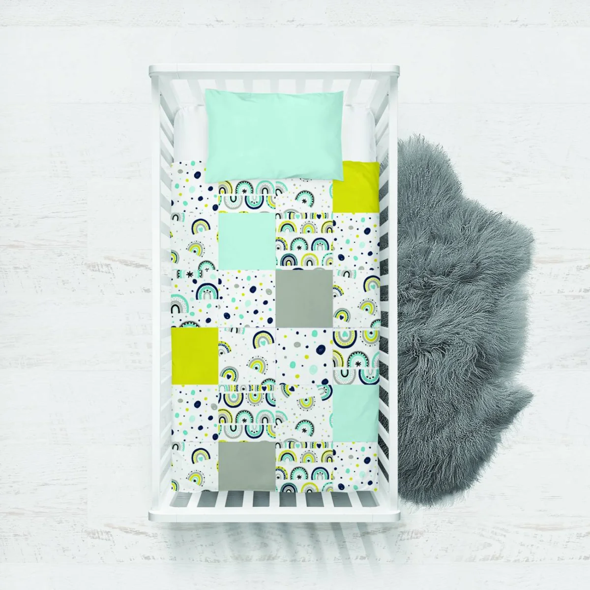 Gökkuşağı Yatak Örtüsü ve Pike | Beyaz gökkuşağı, yıldız Desenli