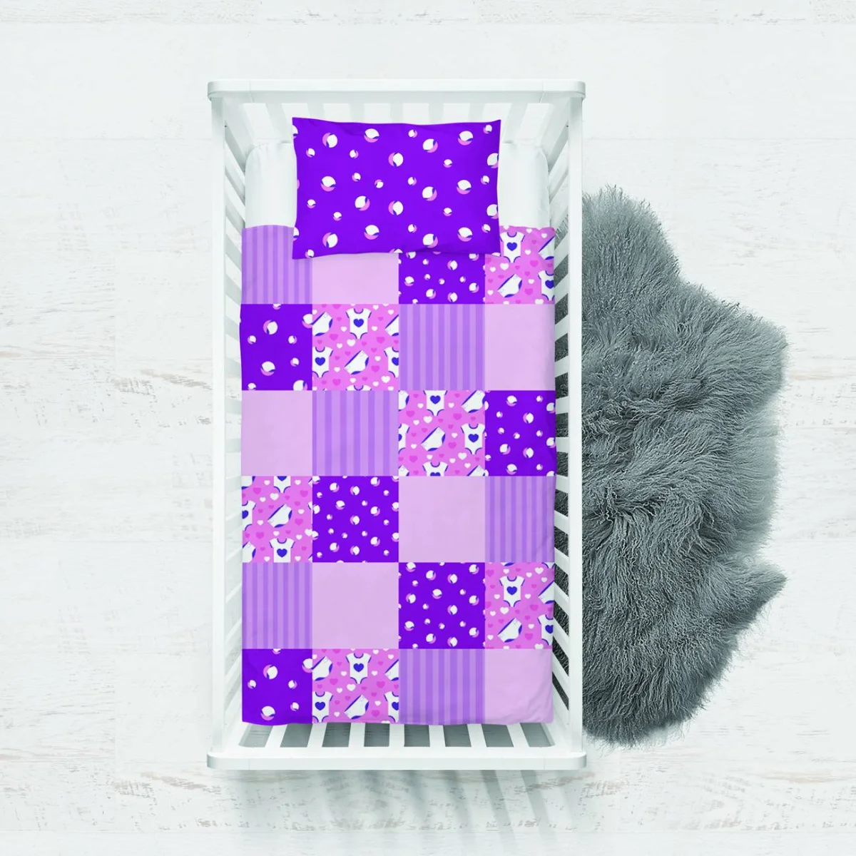 Bebek ürünleri Yatak Örtüsü ve Pike | Mor Bebek giysisi, kalp Desenli