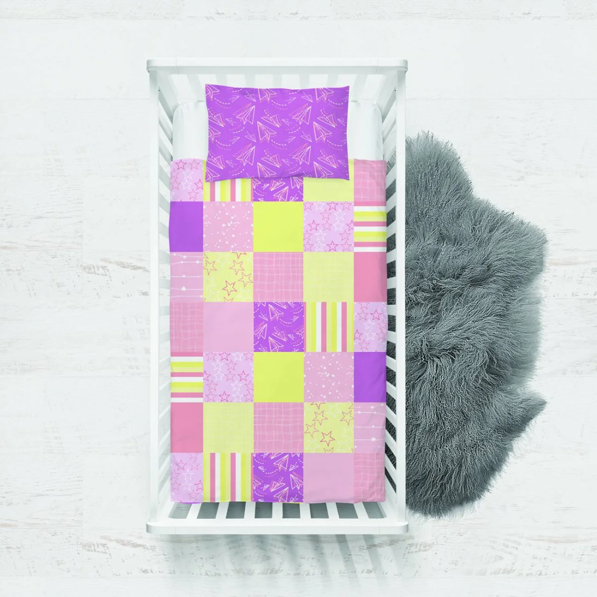 Uçaklar Yatak Örtüsü ve Pike | Pembe yıldız, puantiye Desenli