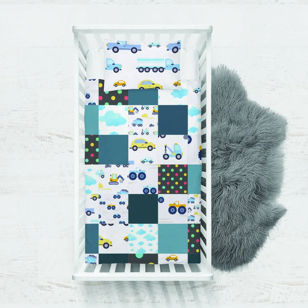 Taşıtlar Yatak Örtüsü ve Pike | Beyaz bulut, puantiye Desenli