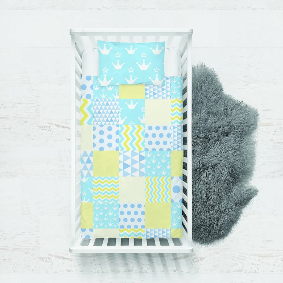 Taçlar ve Yıldızlar Yatak Örtüsü ve Pike | Mavi Taç, yıldız Desenli