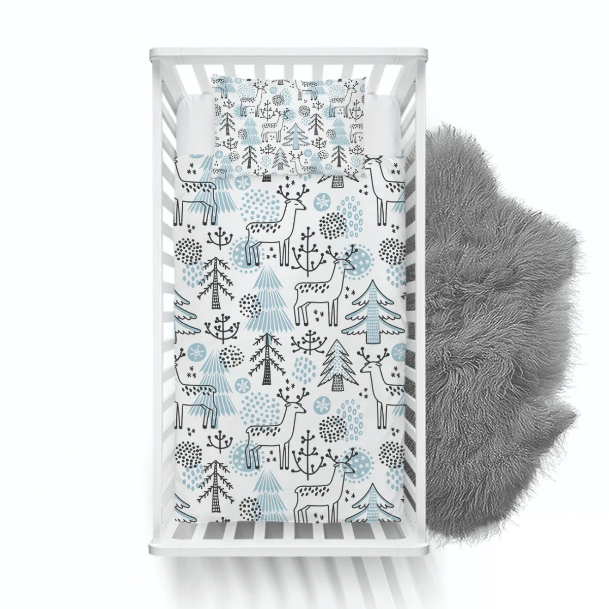 Orman Hayvanları Yatak Örtüsü ve Pike | Beyaz geyik, ağaç Desenli