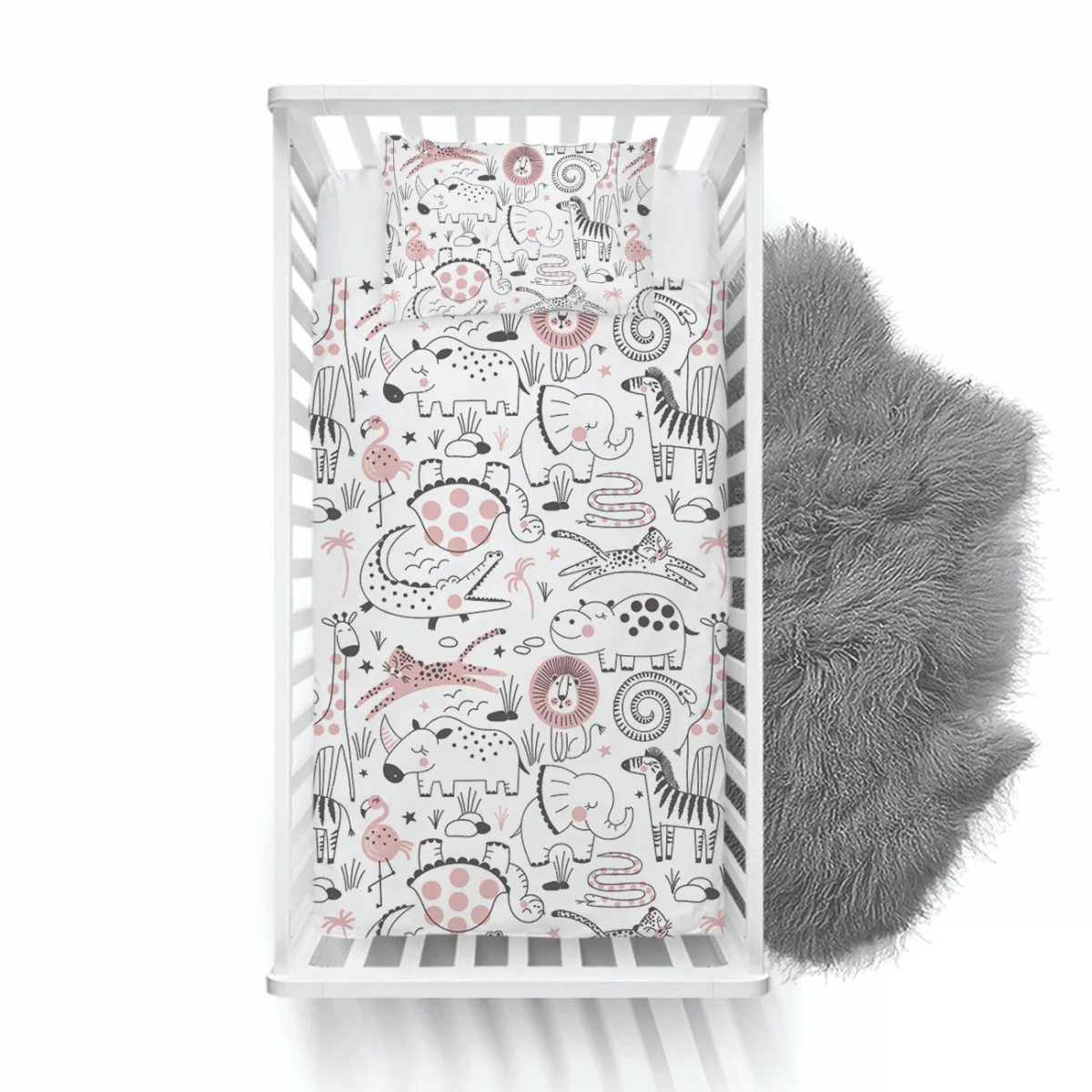 Orman Hayvanları Yatak Örtüsü ve Pike | Beyaz yıldız, bitki Desenli