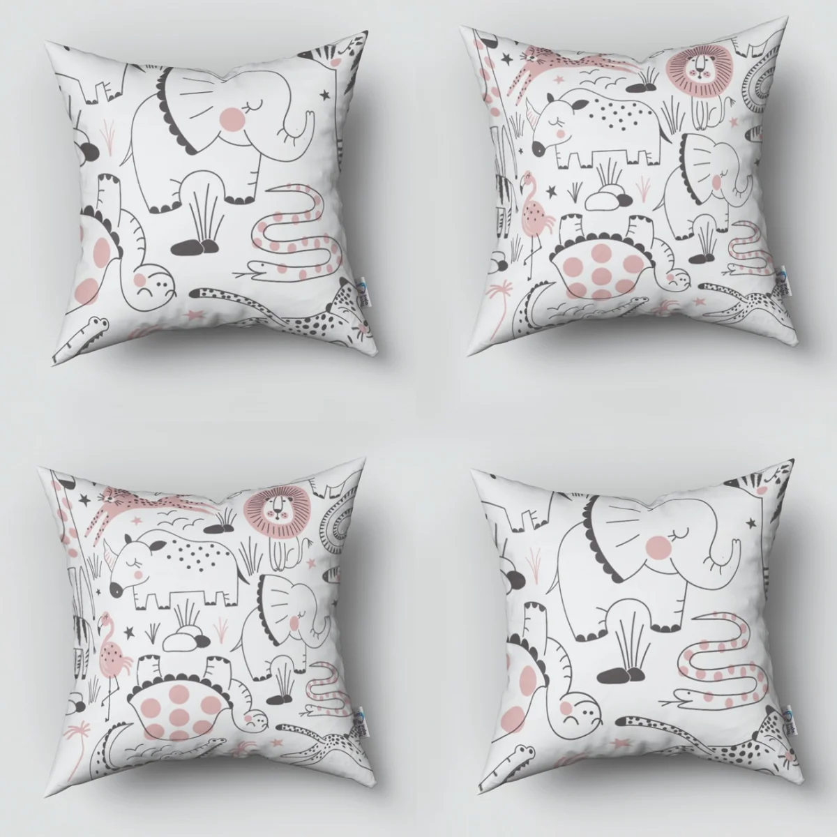 Orman Hayvanları 4lü Kırlent | Beyaz yıldız, bitki Desenli