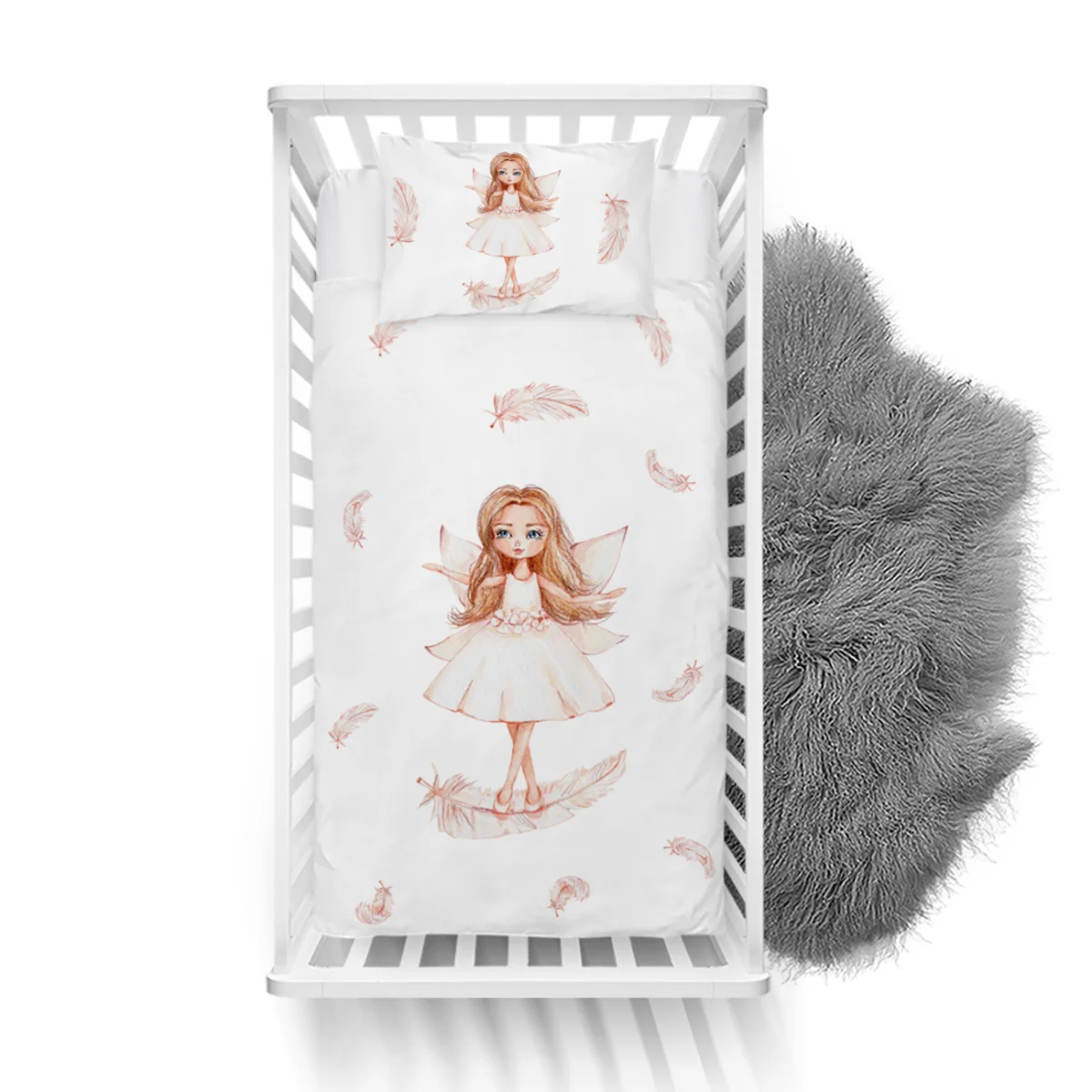 Peri Yatak Örtüsü ve Pike | Beyaz Tüyler Desenli