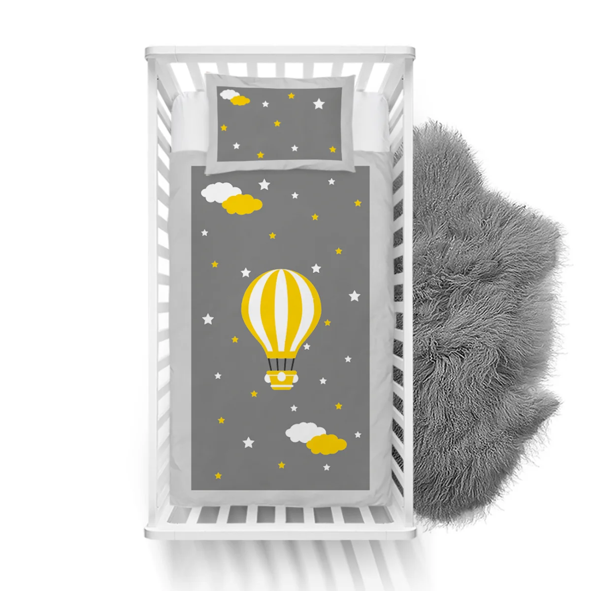 Sıcak hava balonu Yatak Örtüsü ve Pike | Gri yıldız, bulut Desenli