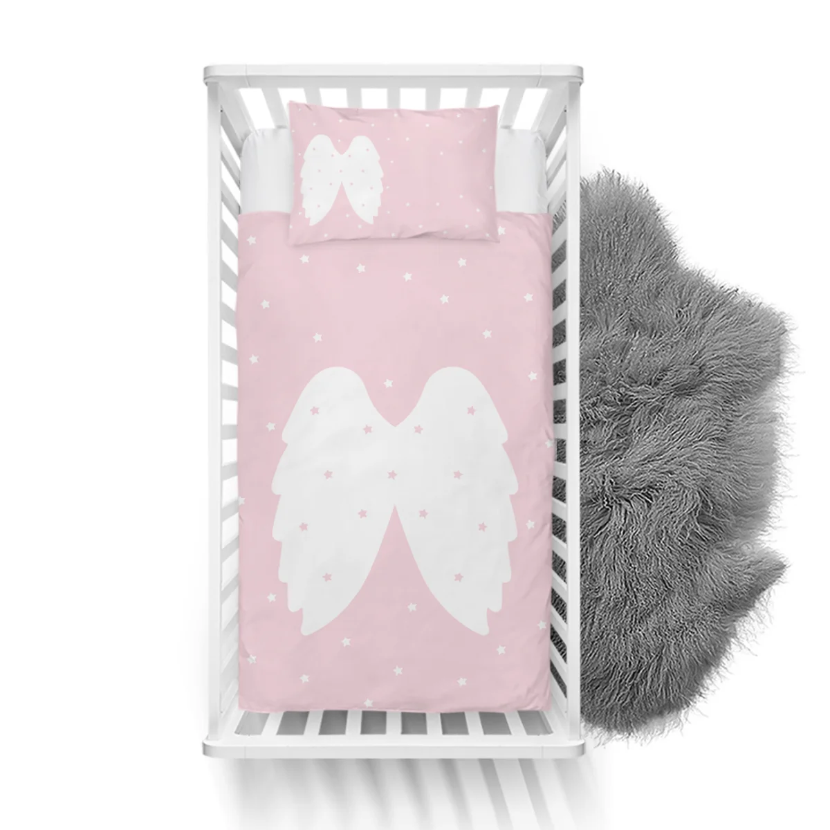 Melek Kanatları Yatak Örtüsü ve Pike | Pembe yıldızlar Desenli