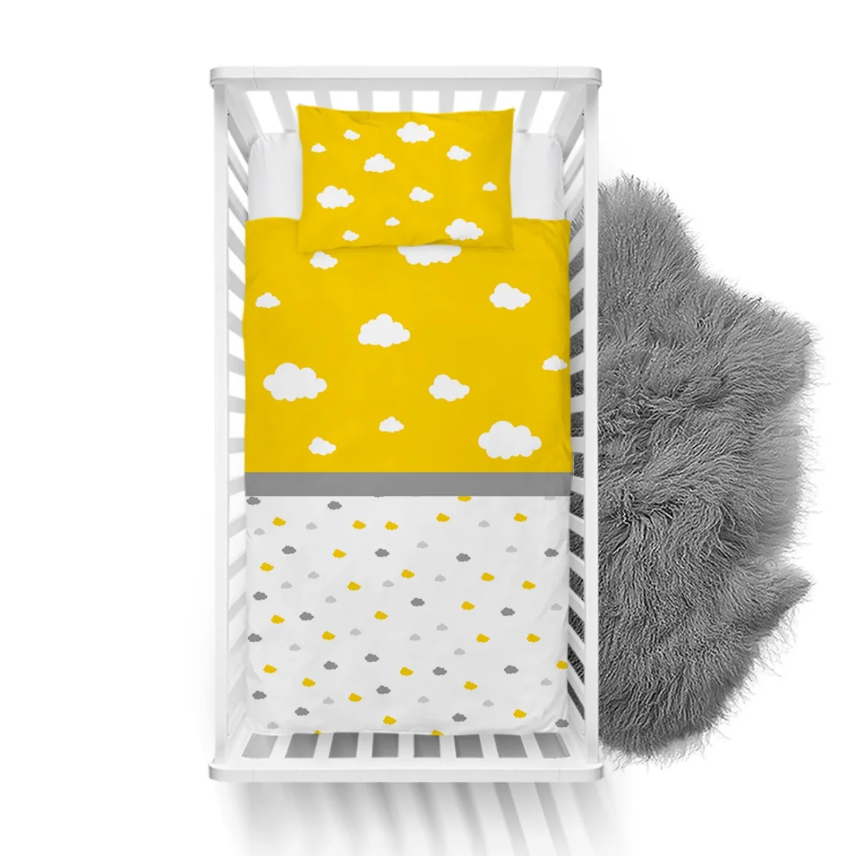 Bulutlar Yatak Örtüsü ve Pike | Sarı beyaz ve gri bulutlar Desenli