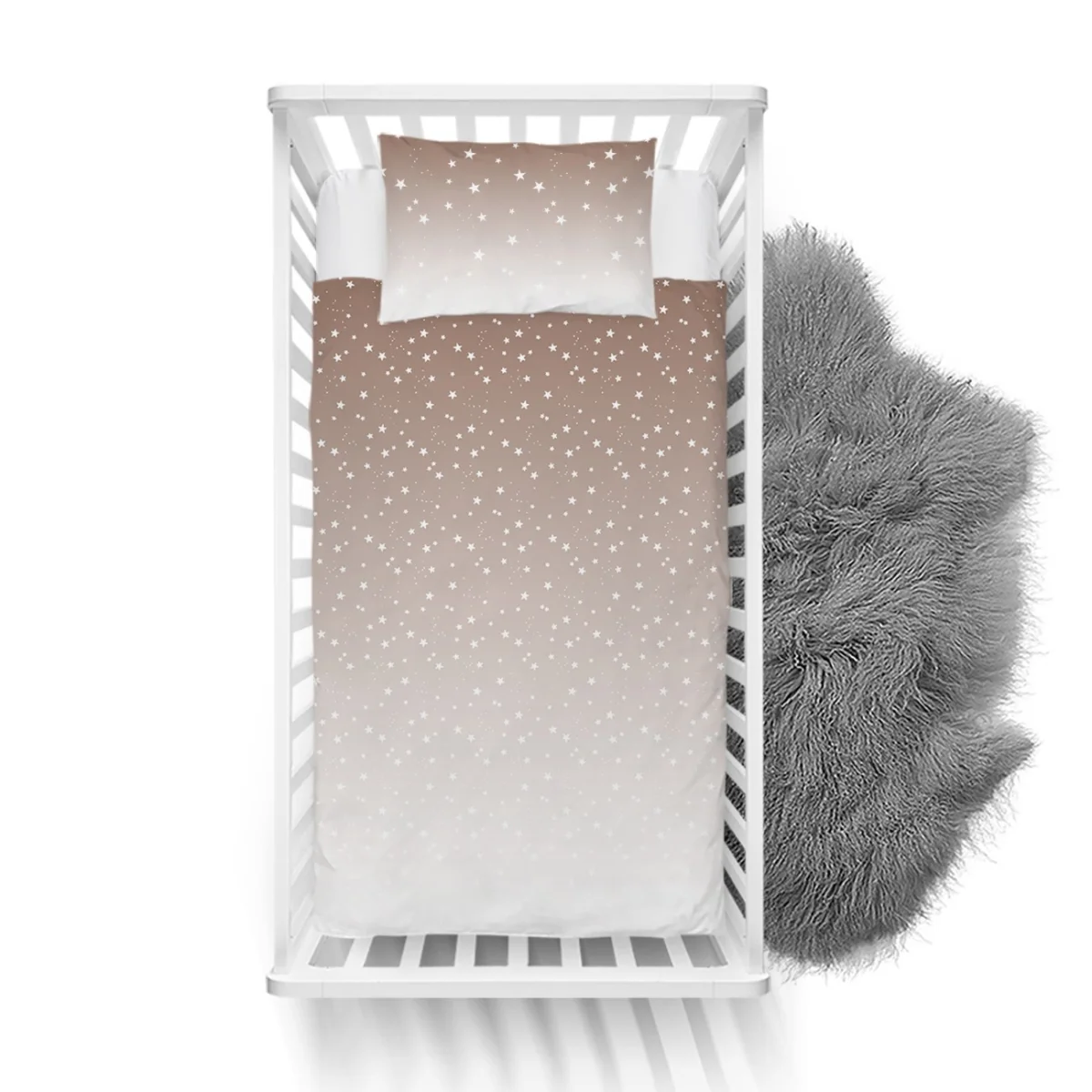 Yıldızlar Yatak Örtüsü ve Pike | Bej küçük yıldızlar, degrade renk geçişi Desenli