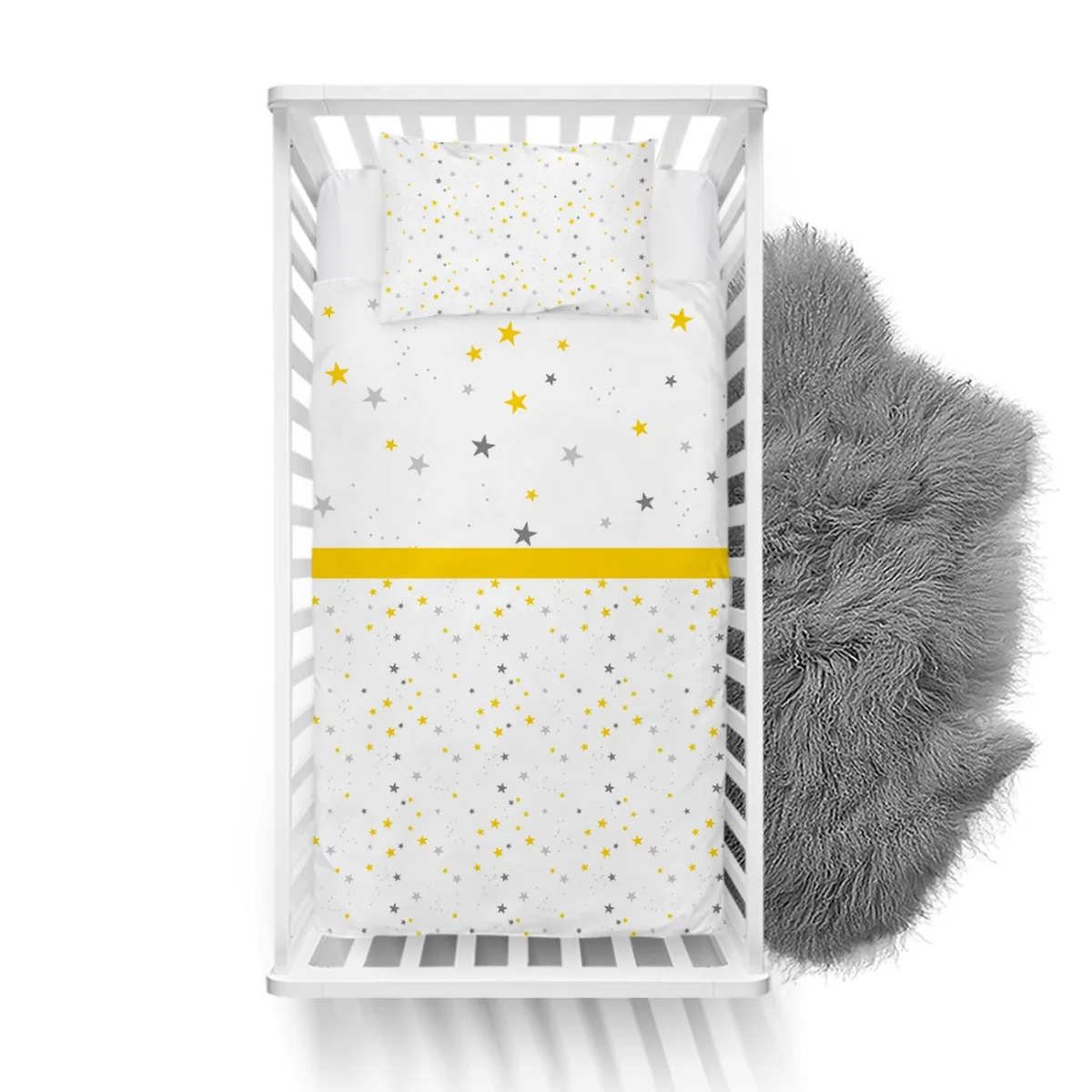 Yıldızlar Yatak Örtüsü ve Pike | Beyaz sarı ve gri yıldızlar, puantiye Desenli