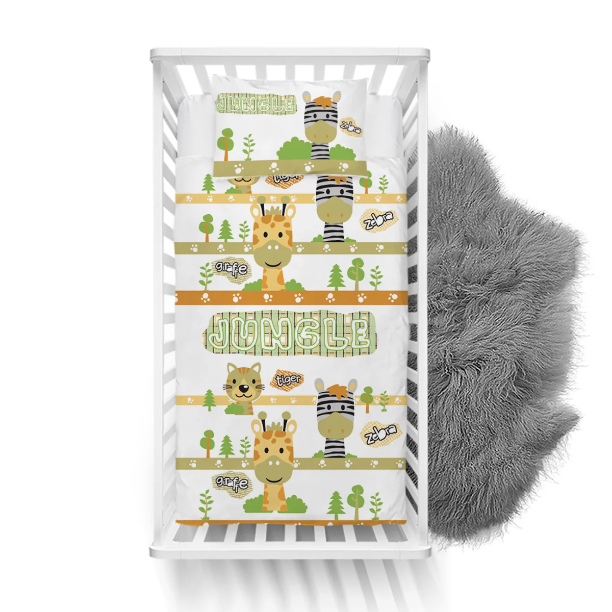 Orman Hayvanları Yatak Örtüsü ve Pike | Beyaz ağaçlar, patiler Desenli