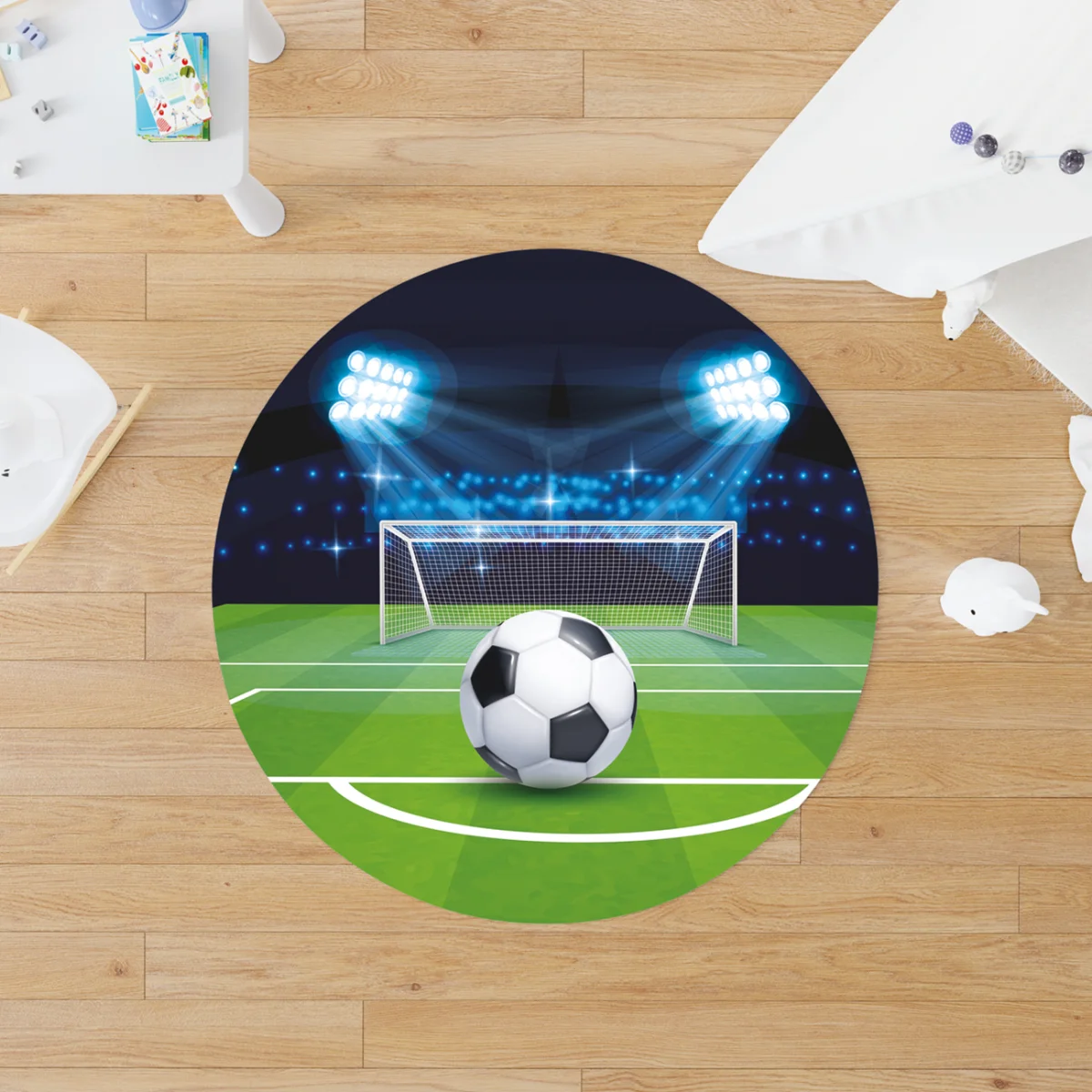 Futbol Yuvarlak Halı | Mavi Stadyum ışıkları, futbol topu Desenli