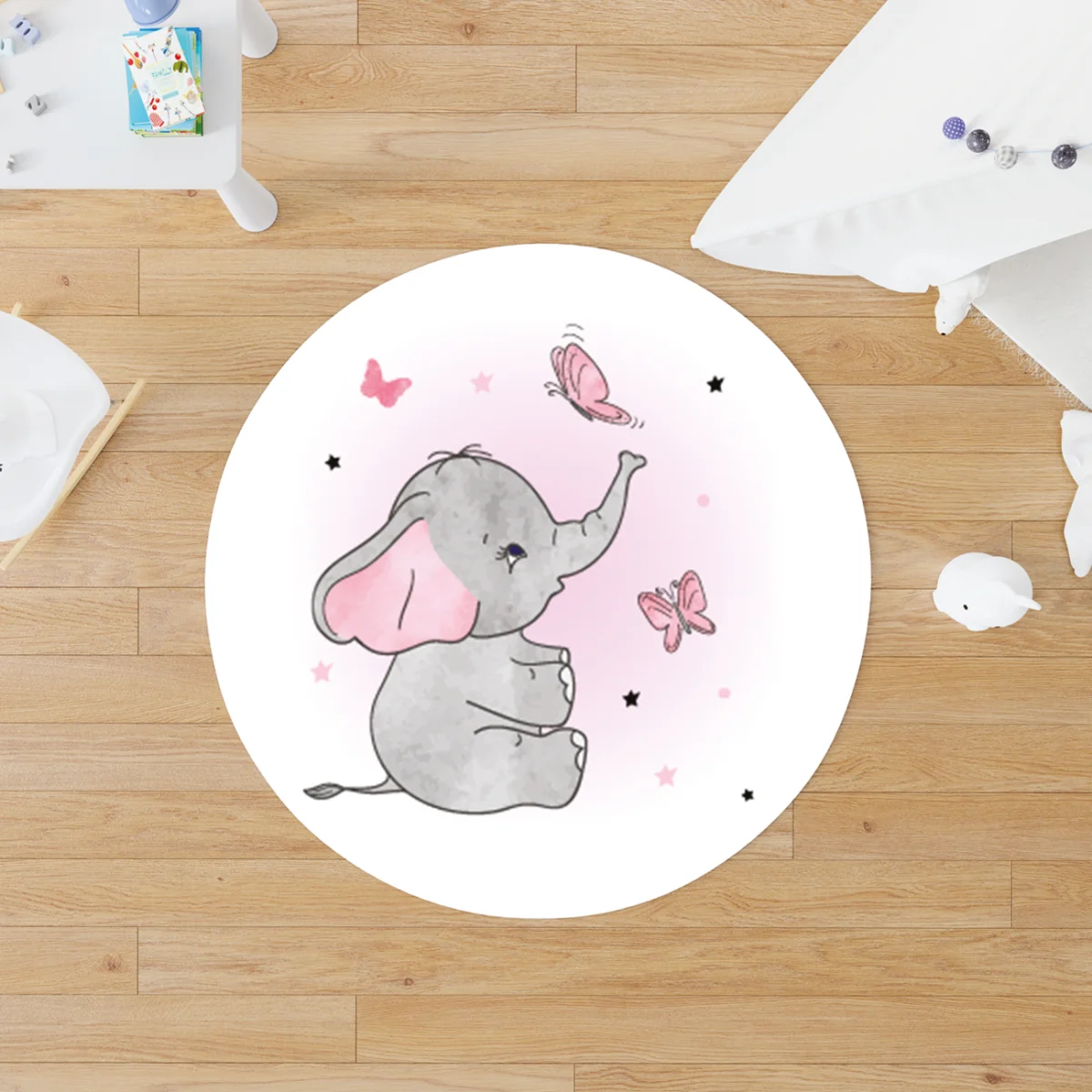 Filler Yuvarlak Halı | Pembe Kalpler, yıldızlar Desenli