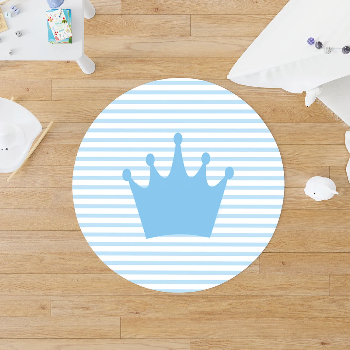 Kahraman (Hero) Yuvarlak Halı | Mavi Taç, çizgili Desenli