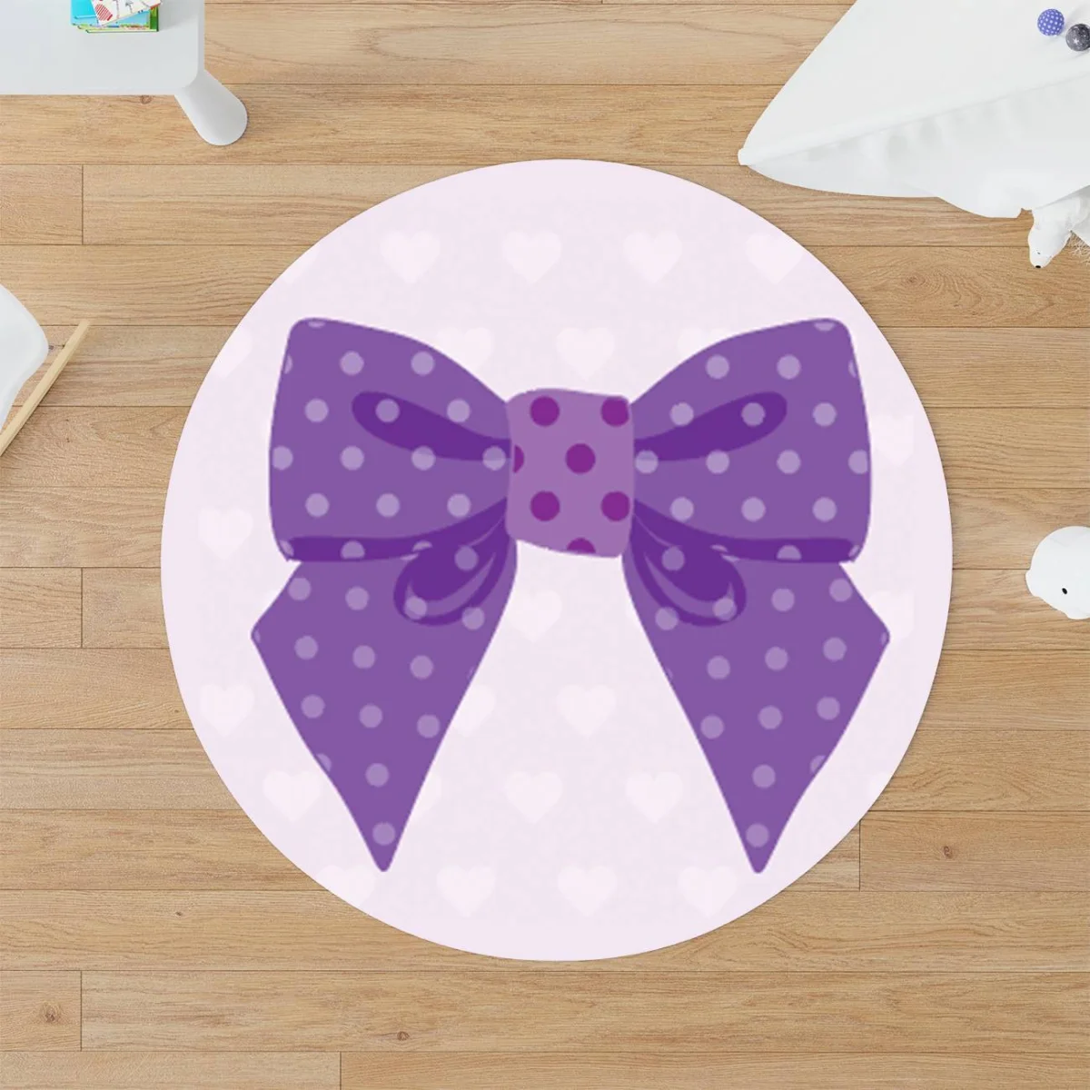 Prenses Yuvarlak Halı | Lila Fiyonk, puantiye Desenli