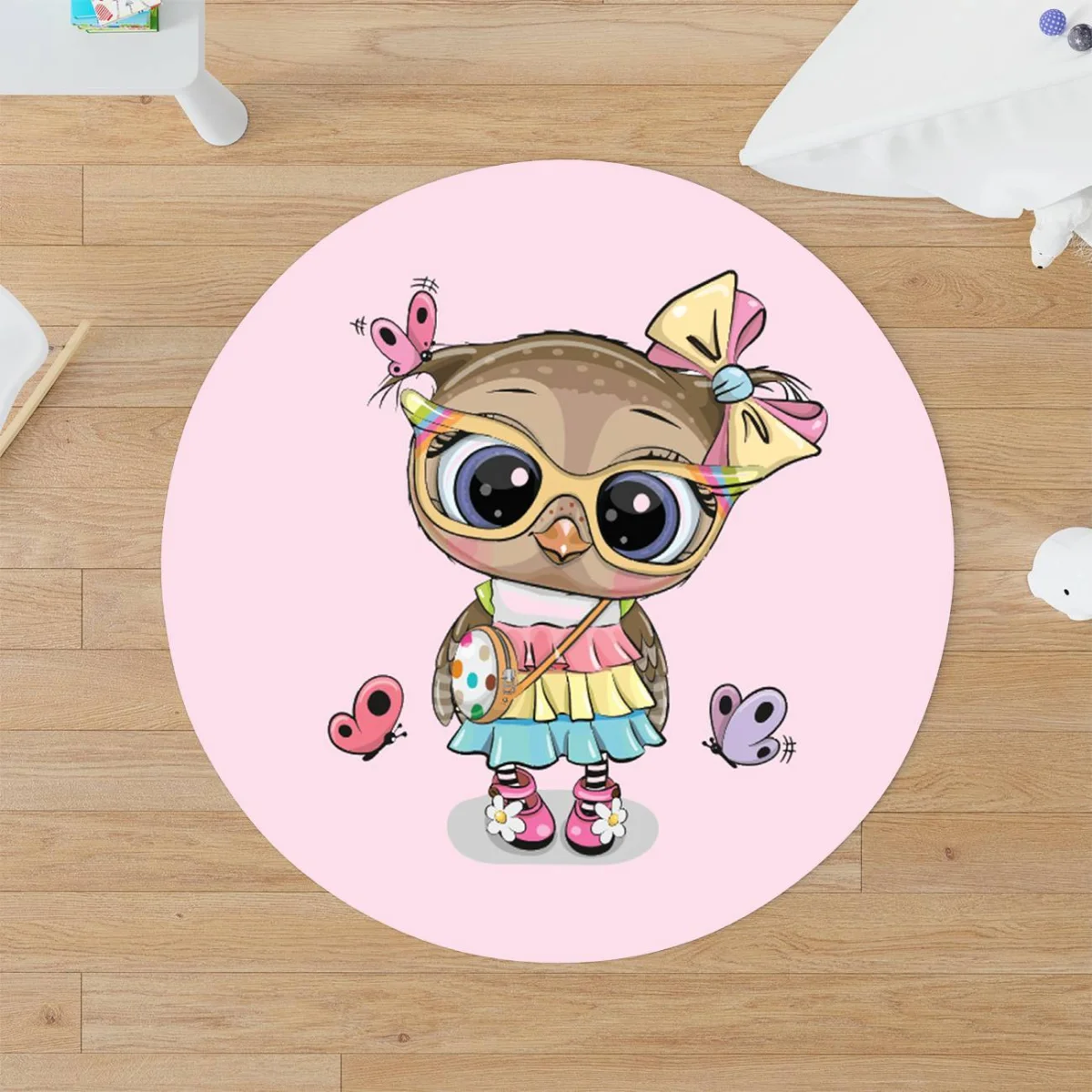 Sevimli Baykuş Yuvarlak Halı | Pembe kelebekler, Sweet yazısı Desenli