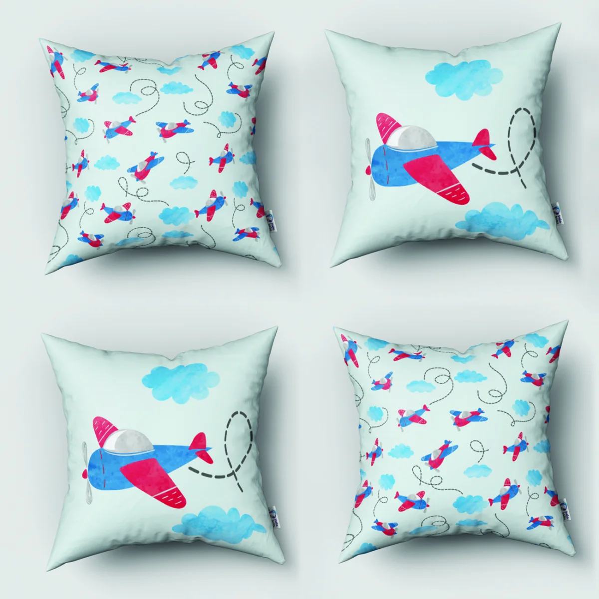 Uçaklar 4lü Kırlent | Mavi bulutlar, uçak izleri Desenli