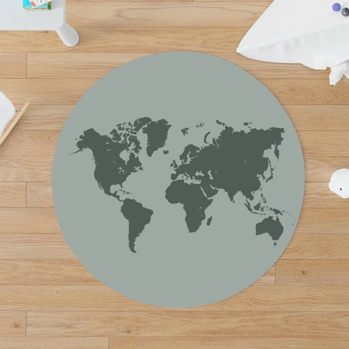 Dünya Haritası, Pusula Yuvarlak Halı | Yeşil dünya haritası, pusula Desenli