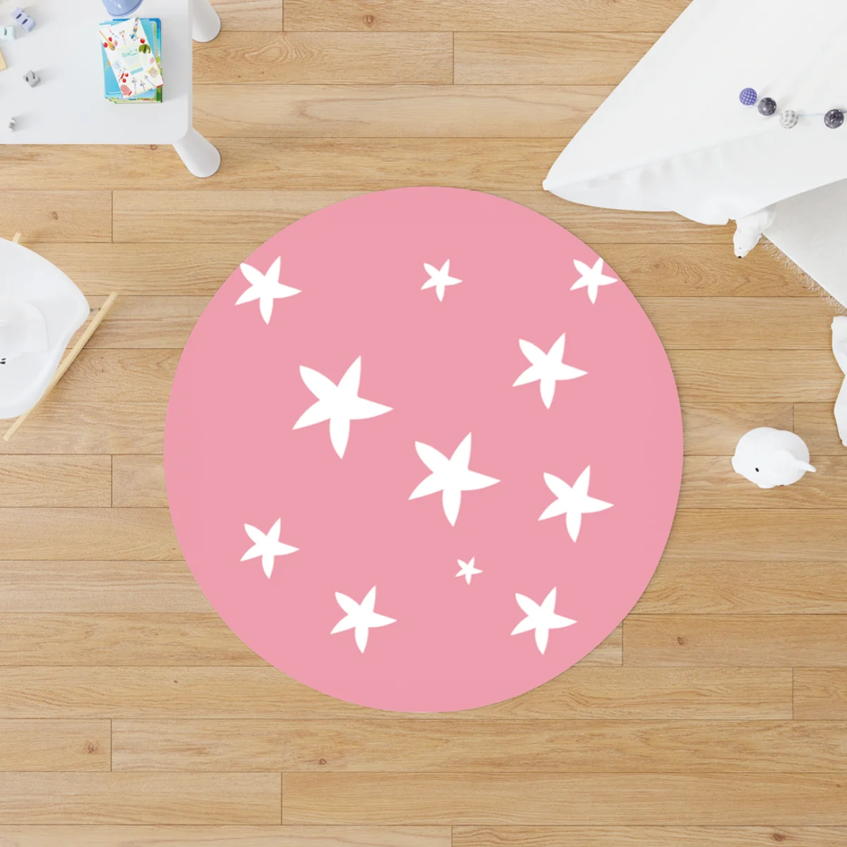 Deniz Unicornu Yuvarlak Halı | Pembe yıldız, balık Desenli