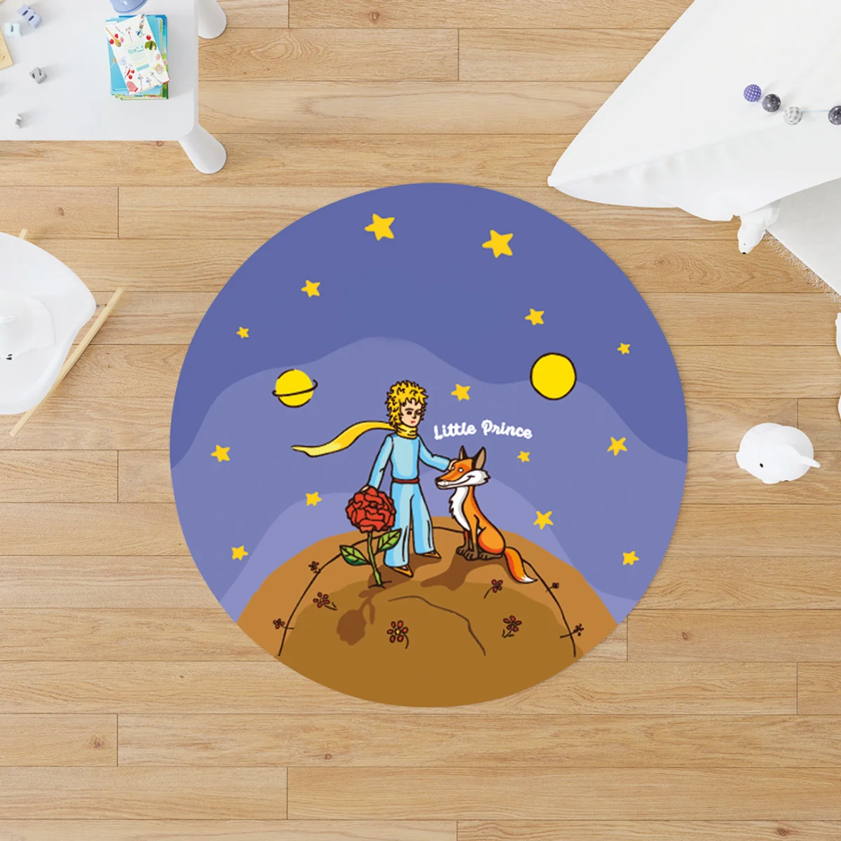 Küçük Prens Yuvarlak Halı | Mor yıldız, gezegen Desenli