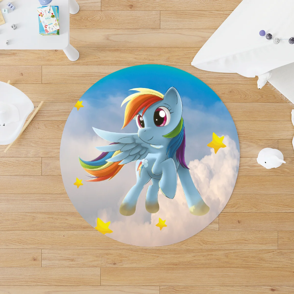 My Little Pony Yuvarlak Halı | Mavi gökkuşağı, yıldızlar Desenli