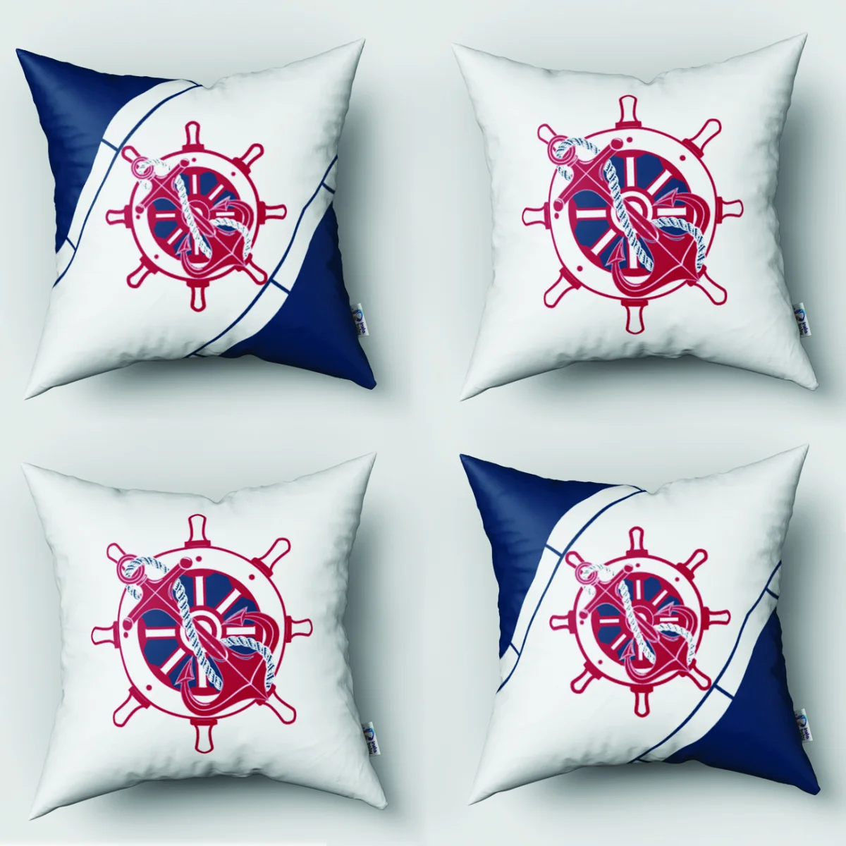 Kraliyet / Taç 4lü Kırlent | Gri Yıldızlar, defne yaprağı çelengi Desenli