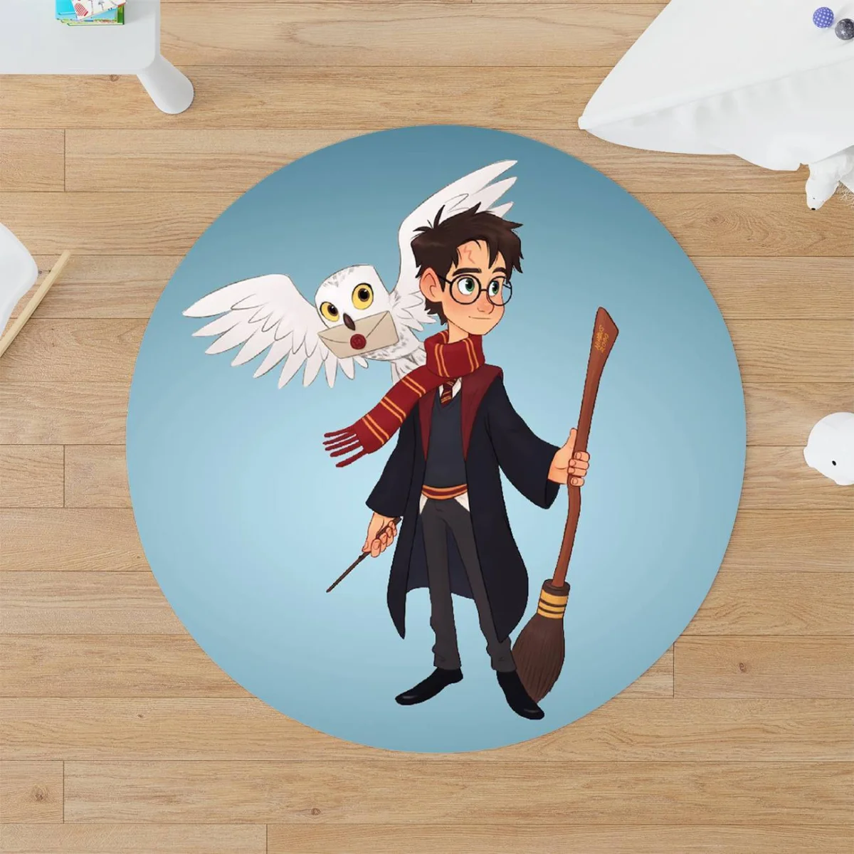 Harry Potter Yuvarlak Halı | Mavi yıldızlar, Hogwarts şato Desenli