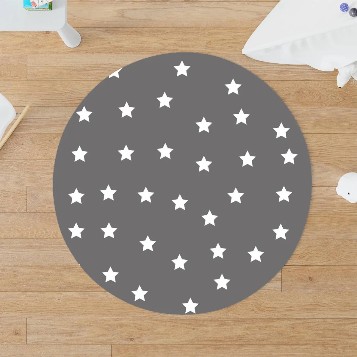 Yıldız Yuvarlak Halı | Pembe Gri kısımda beyaz yıldızlar Desenli