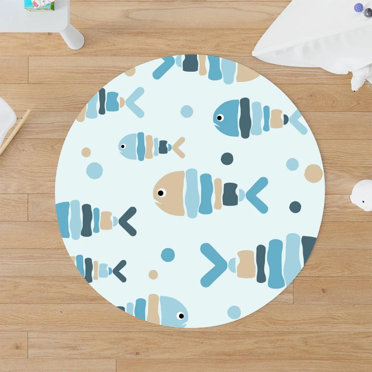 Balık Yuvarlak Halı | Mavi renkli noktalar Desenli