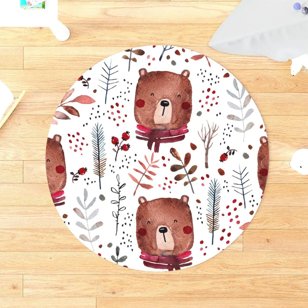 Dinozorlar Yuvarlak Halı | Beyaz dağlar, bulutlar Desenli