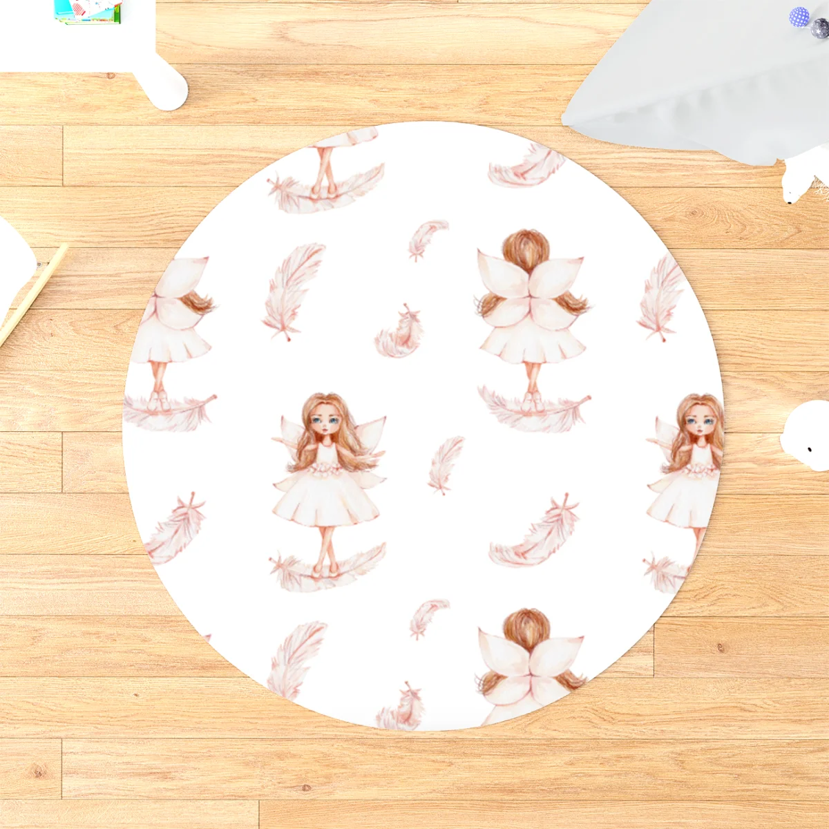 Çocuk figürü Yuvarlak Halı | Beyaz Soyut renkli geçişler, dağınık renkli noktalar Desenli