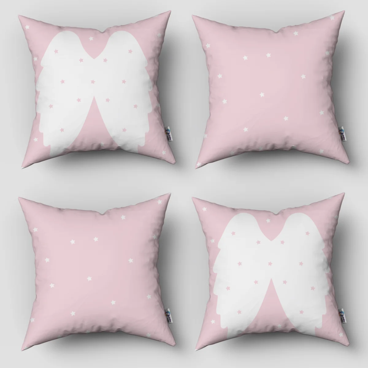 Melek Kanatları 4lü Kırlent | Pembe yıldızlar Desenli