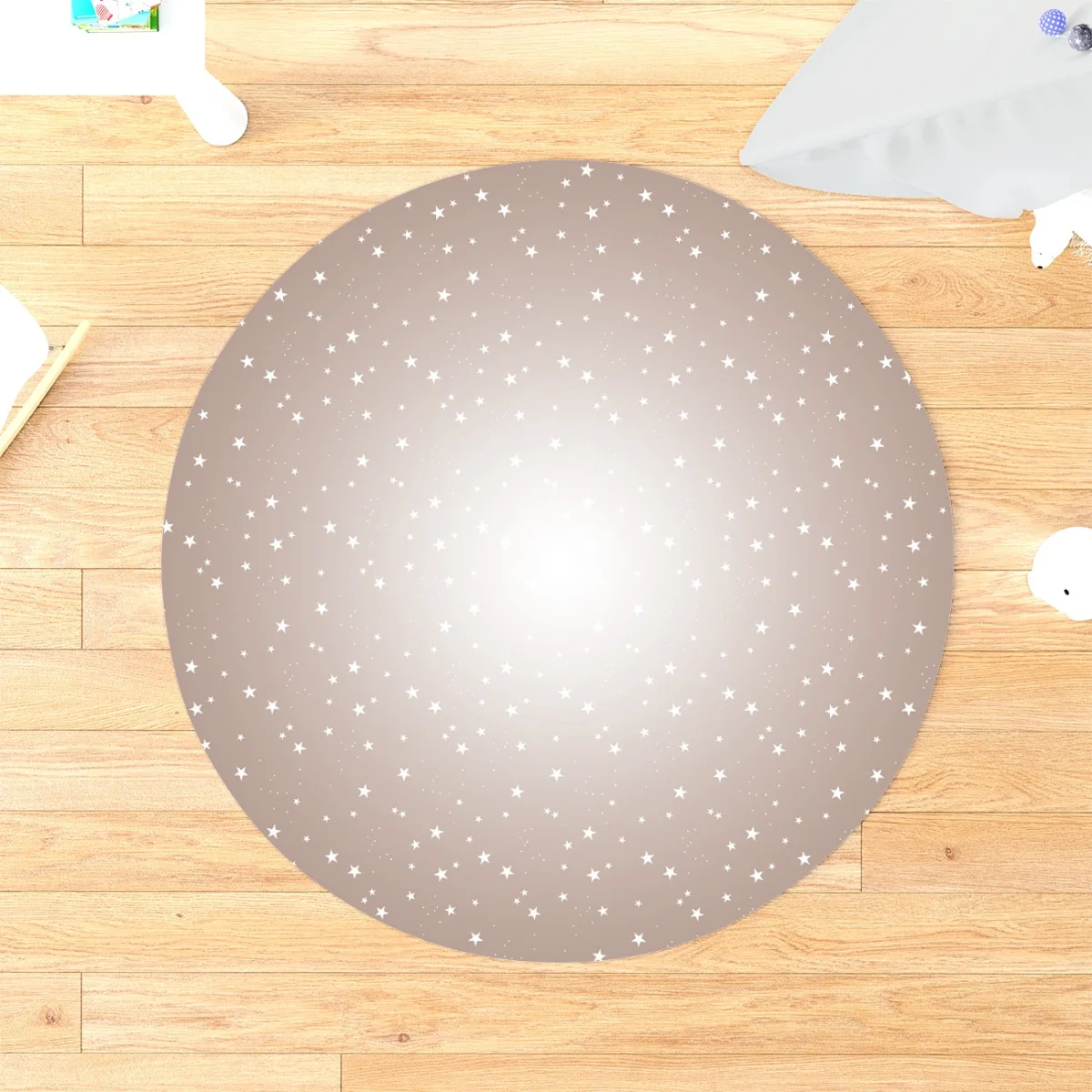 Yıldızlar Yuvarlak Halı | Bej küçük yıldızlar, degrade renk geçişi Desenli