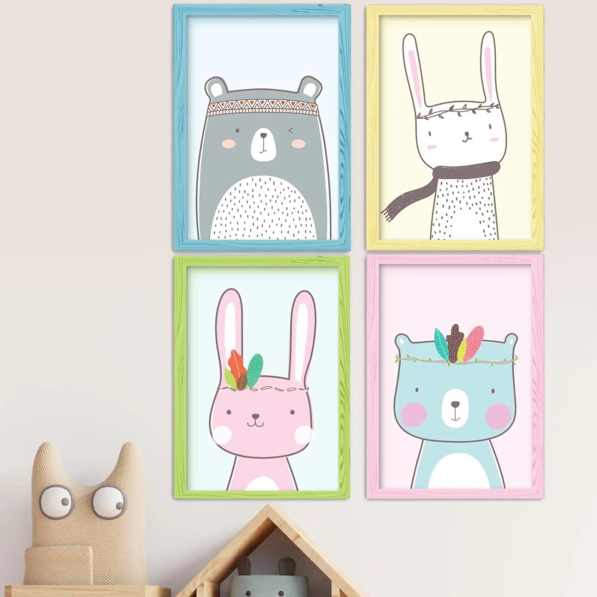 Orman Hayvanları Çerçeve Seti | Pastel Tonlar tüylü taç, desenli taç Desenli