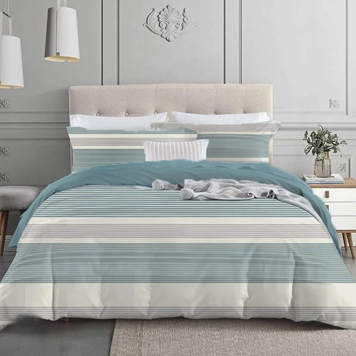 Hayvanlar ve araçlar Çift/Tek Nevresim | Beyaz Bulutlar, yıldızlar Desenli