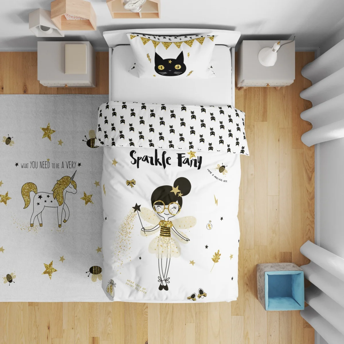 Dinozor Dünyası Çift Taraflı Nevresim | Beyaz Bulutlar, volkanlar Desenli