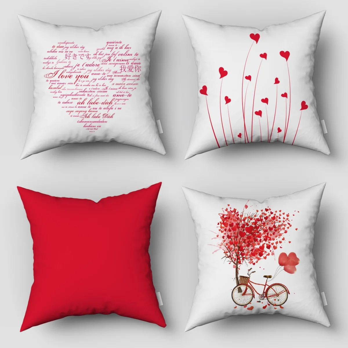 Aşk / Sevgi / Kalpler 4lü Kırlent | Beyaz kalpler, sevgi yazıları Desenli