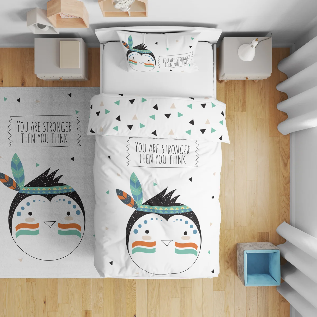 Kış Temalı Köpek Çift Taraflı Nevresim | Beyaz kırmızı bere, atkı Desenli