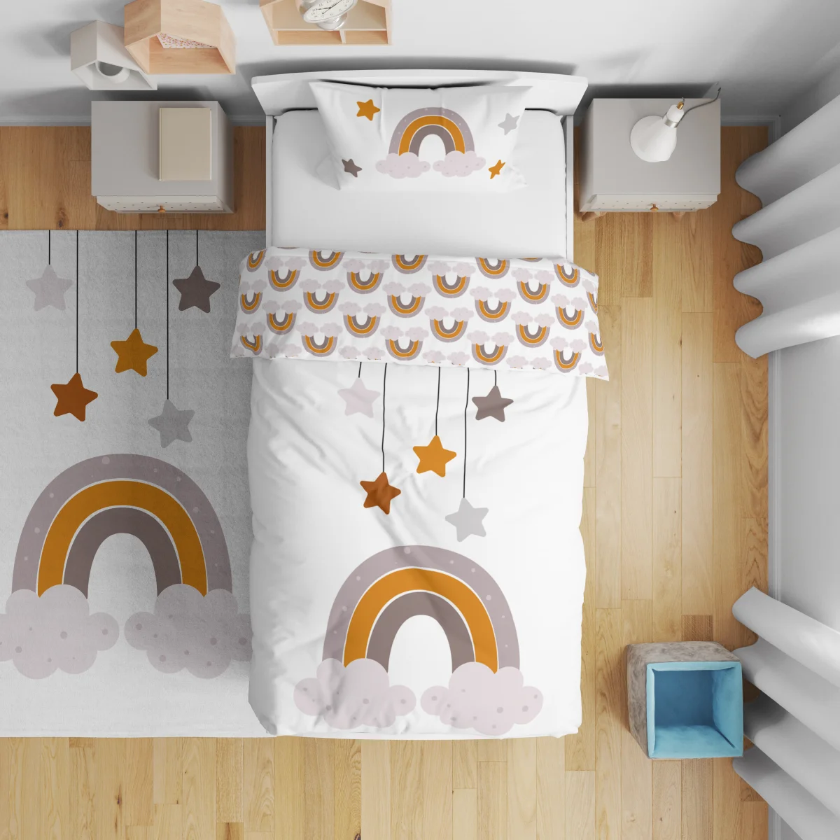 Modern soyut desenler Çift Taraflı Nevresim | Beyaz Çok renkli soyut şekiller, fırça darbeleri De...