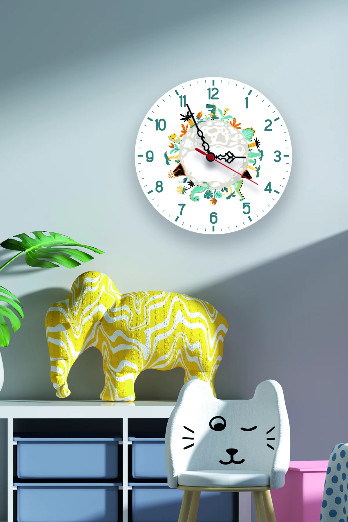 Gökyüzü ve Gökkuşağı Duvar Saati | Mavi yıldız, bulut Desenli