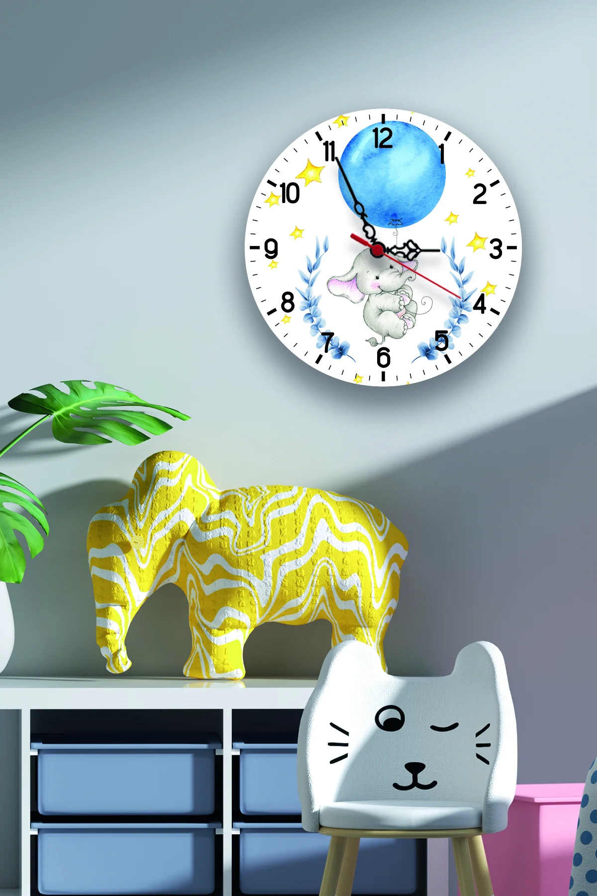 Gökkuşağı Duvar Saati | Pembe kalpler, minik noktalar ve artı işaretleri Desenli