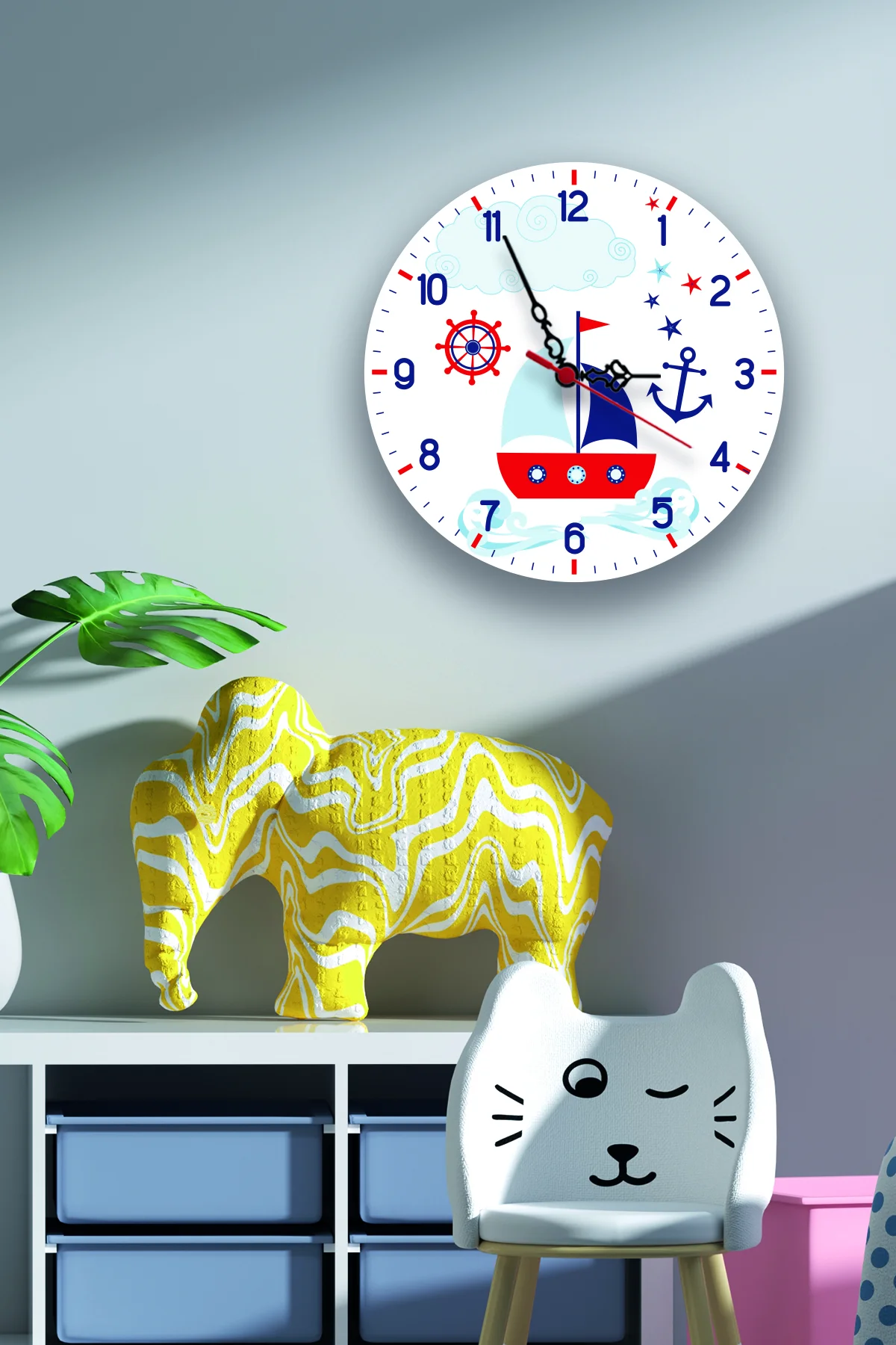 Peri Kız Duvar Saati | Pembe Yıldızlar, kalpler Desenli