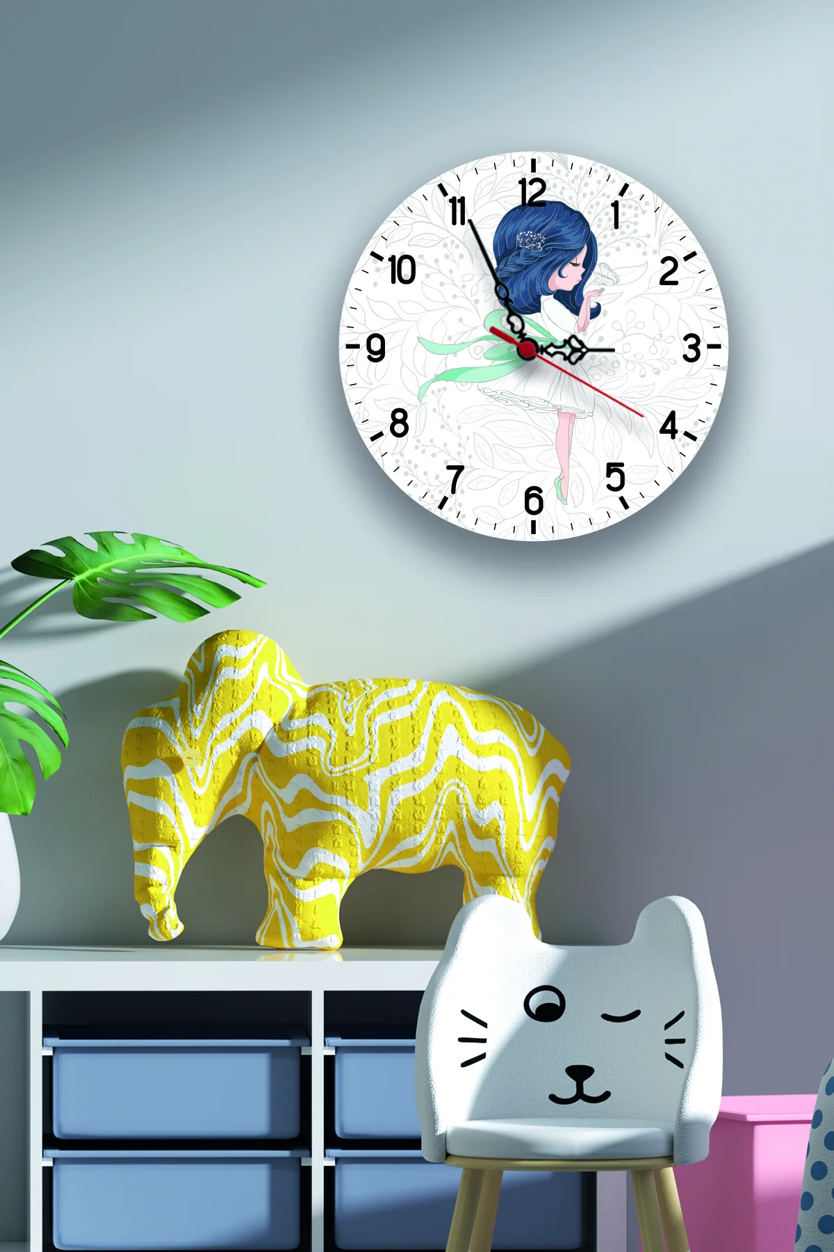 Balerin kız Duvar Saati | Beyaz Yaprak, dal Desenli
