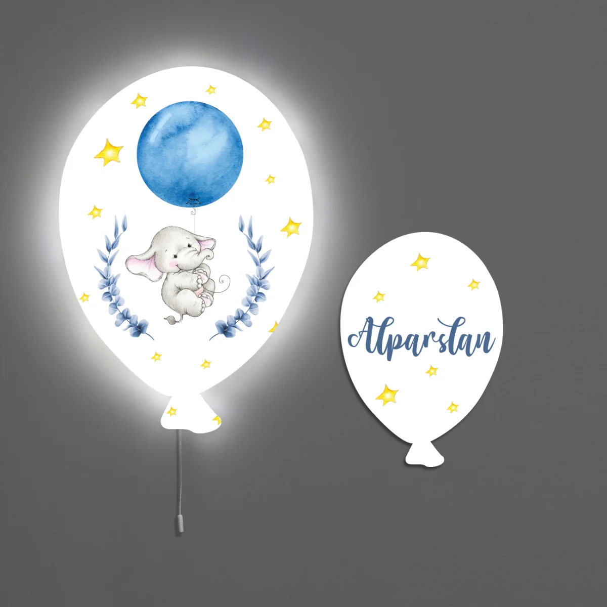 Fil Balon Avize | Beyaz yıldız, mavi balon Desenli