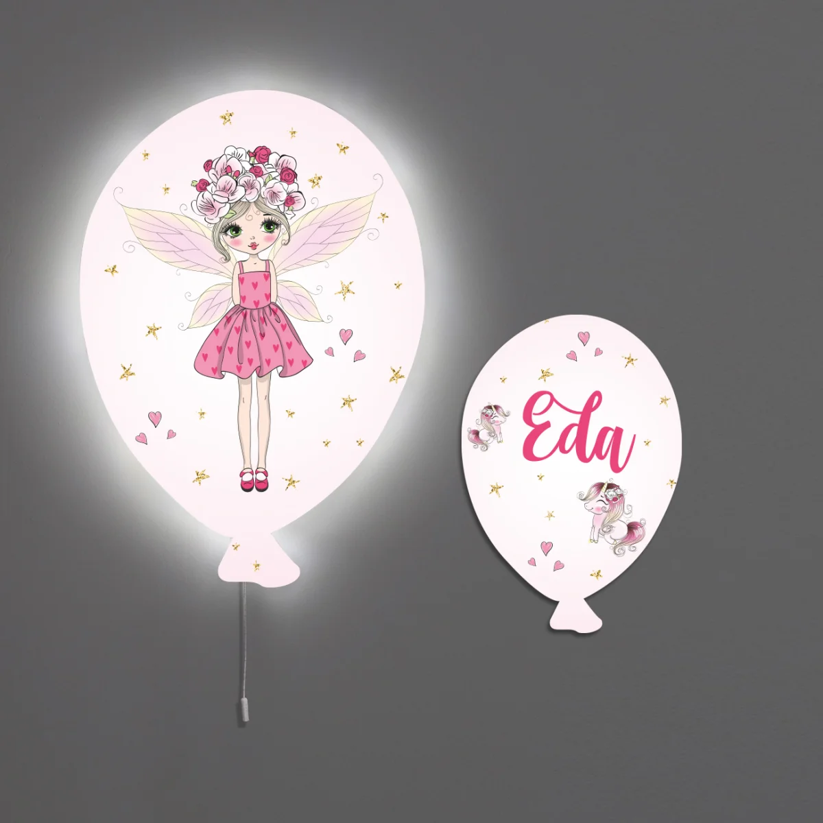 Peri, Unicorn, Sihir Balon Avize | Beyaz yıldız, kalp Desenli