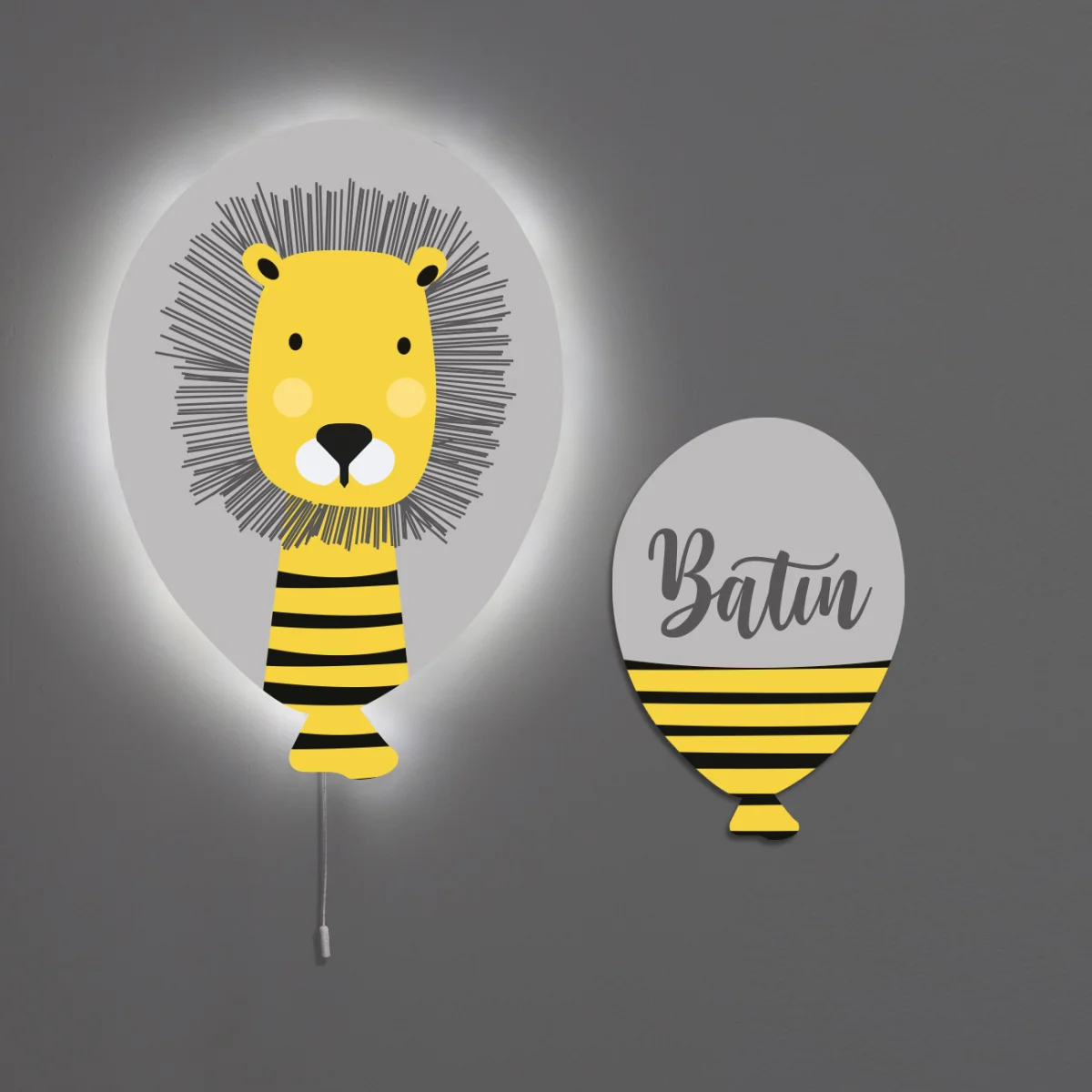 Aslan Balon Avize | Gri siyah yele, çizgili vücut Desenli