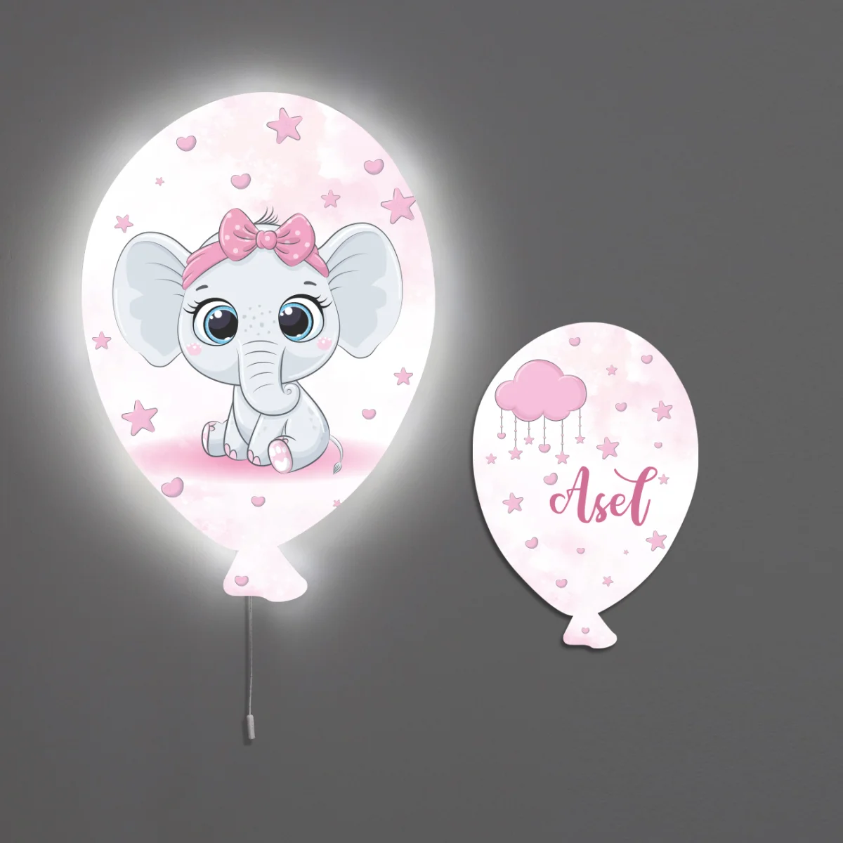 Fil, Ay ve Yıldızlar Balon Avize | Beyaz yıldız, ay Desenli